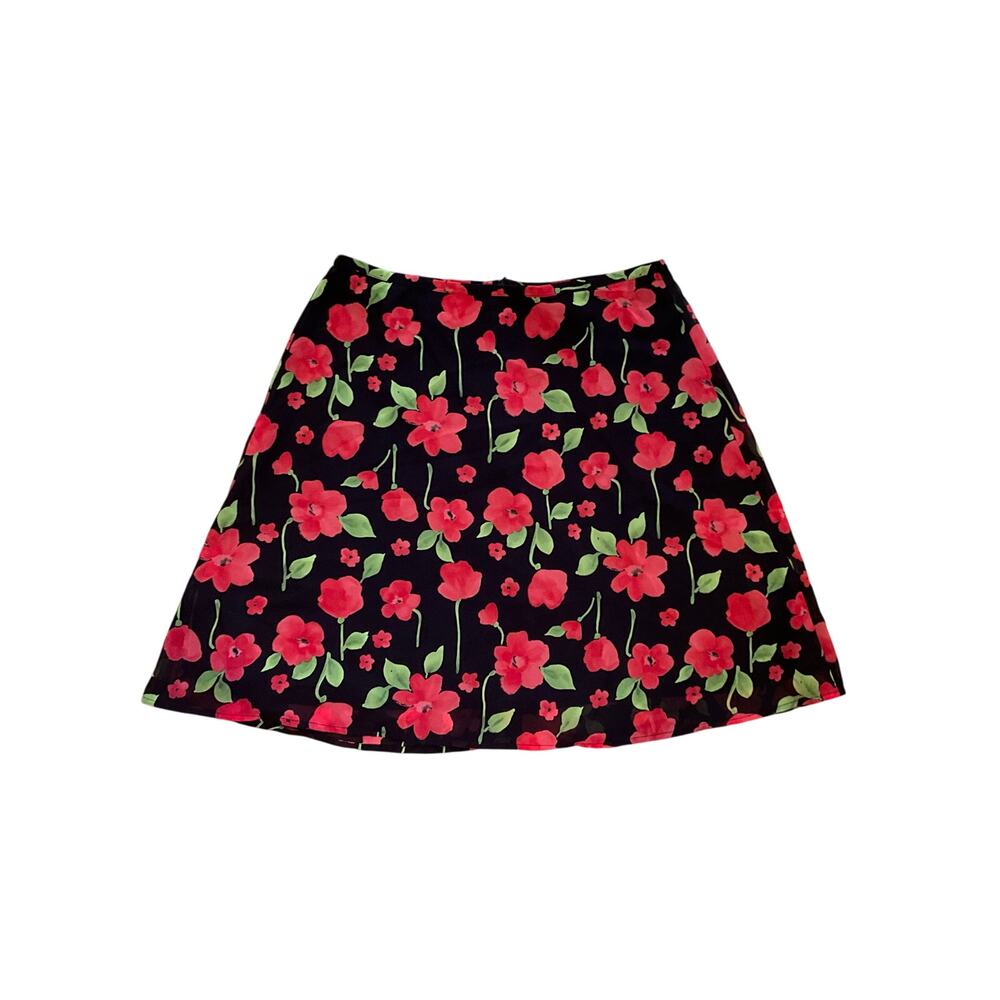 NY & Co Floral Mini Skirt Elastic Waist Side Zipper Black/Multi‎ Womens Size L